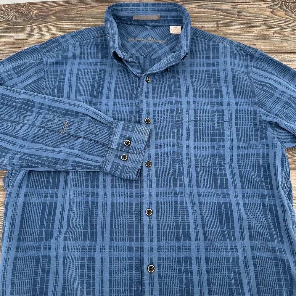 Tommy Bahama Men's Sz XL Blue Button Up Dress‎ Shirt Silk Cotton Blend Casual